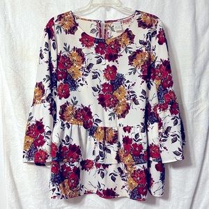 Floral Baby Doll Top with Bell Sleeves